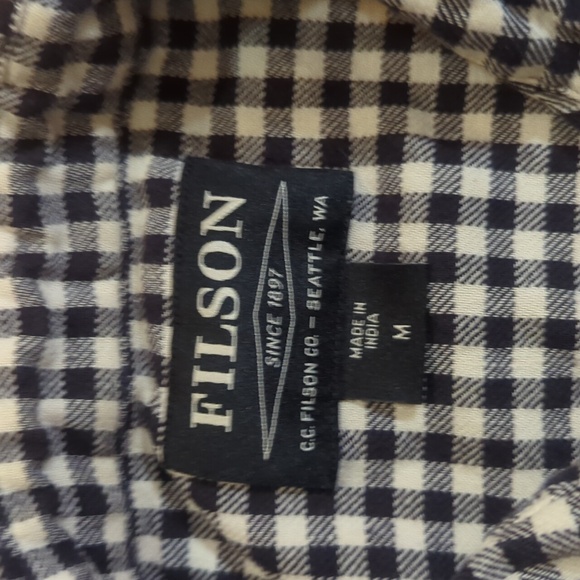 Filson gingham check black + white long sleeve shirt Medium - Picture 3 of 9